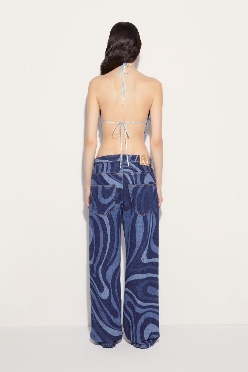 PUCCI Denim | Women Marmo-Print Denim Halterneck Top