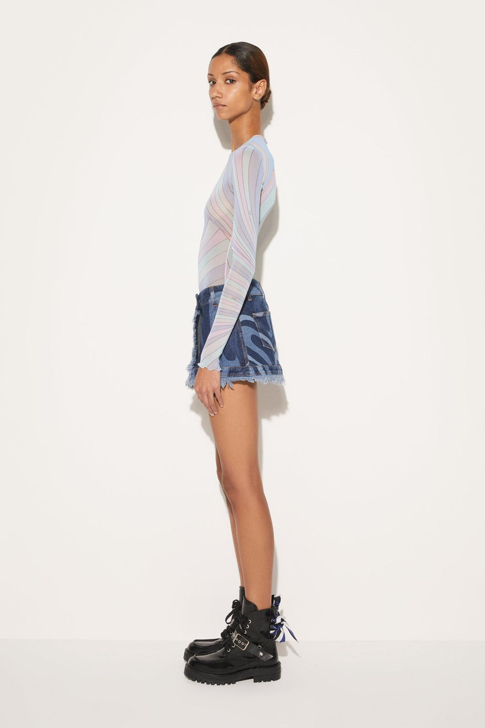 PUCCI Denim | Women Marmo-Print Denim Mini Skirt