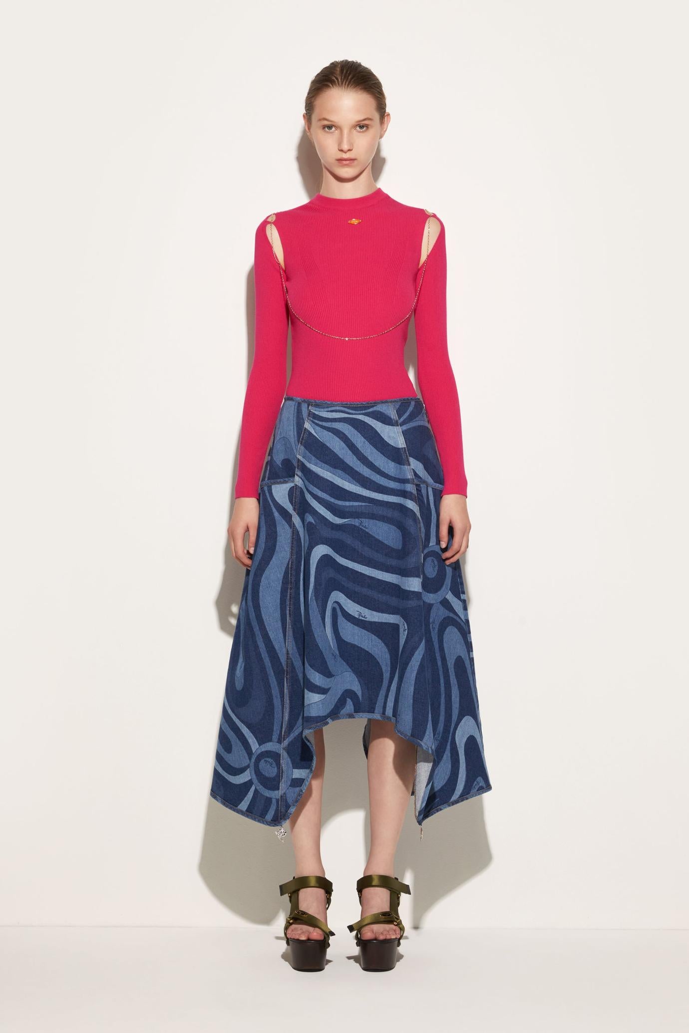 PUCCI Denim | Women Marmo-Print Denim Skirt