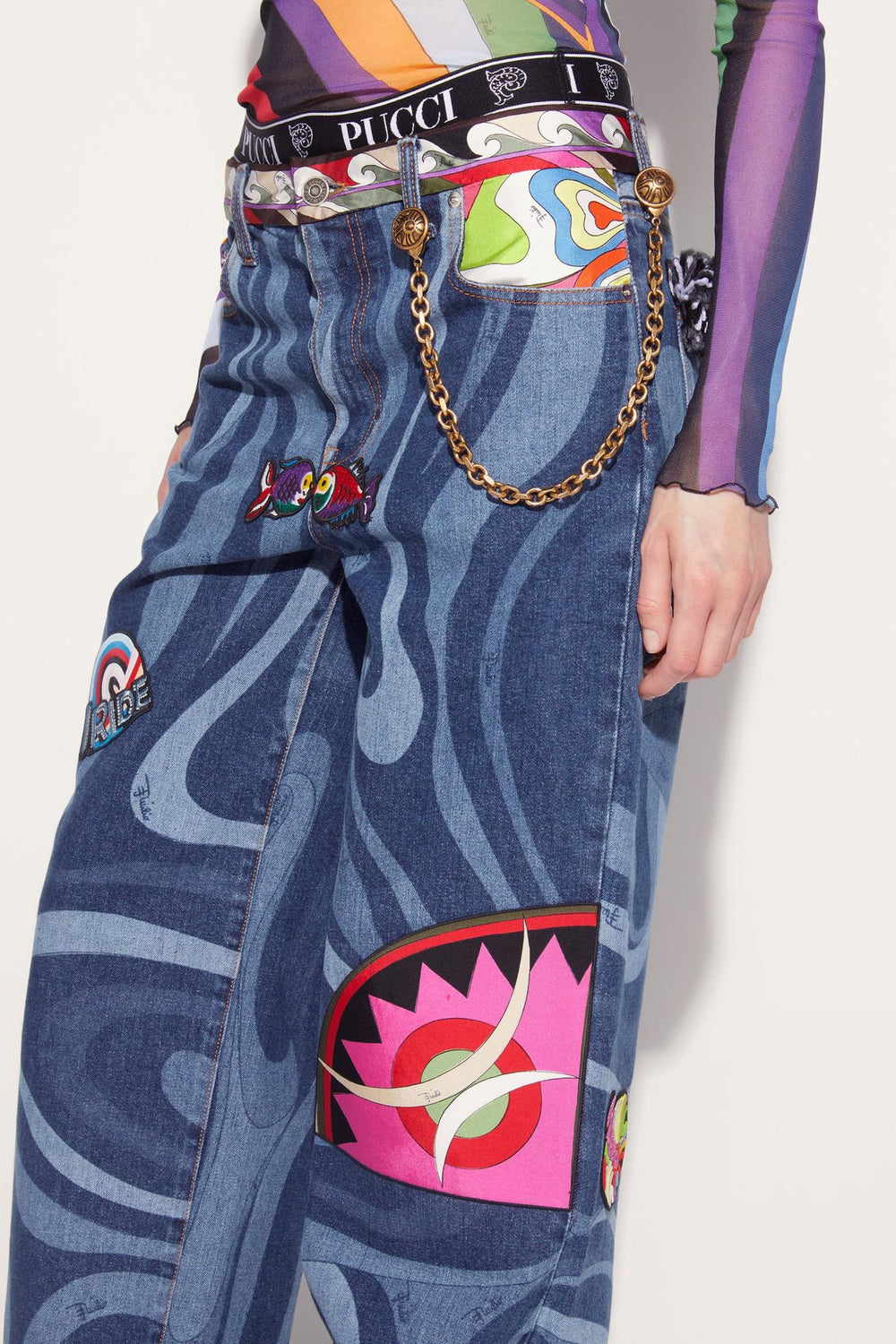 PUCCI Denim | Women Marmo-Print Embellished Jeans