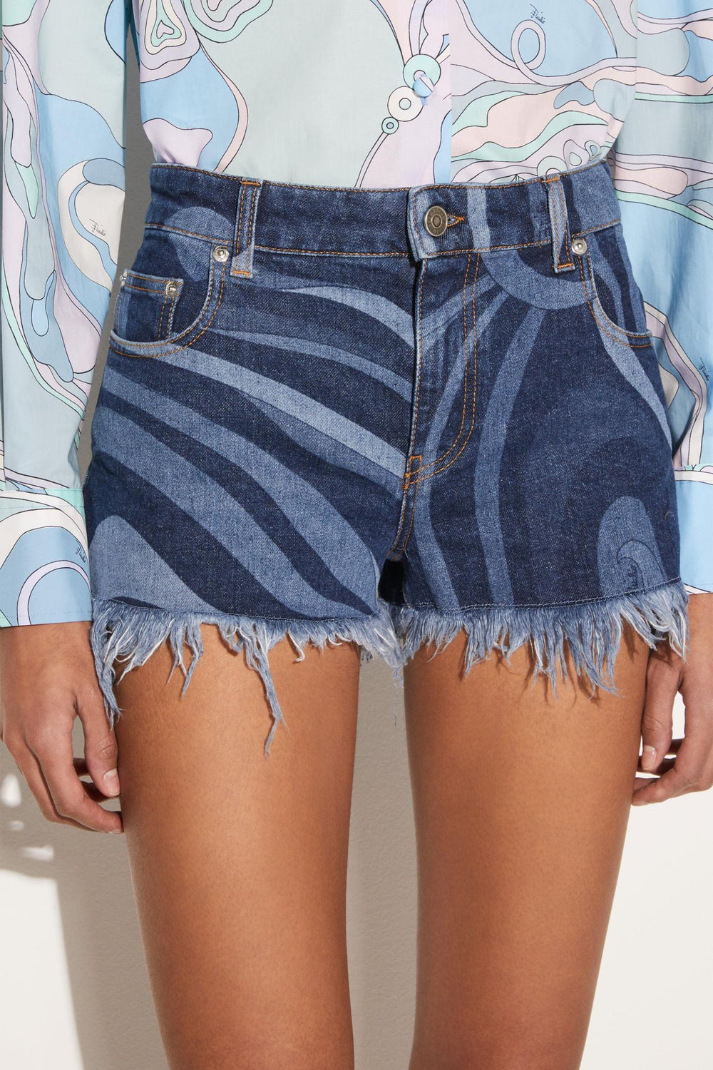PUCCI Pants And Shorts | Women Marmo-Print Denim Shorts