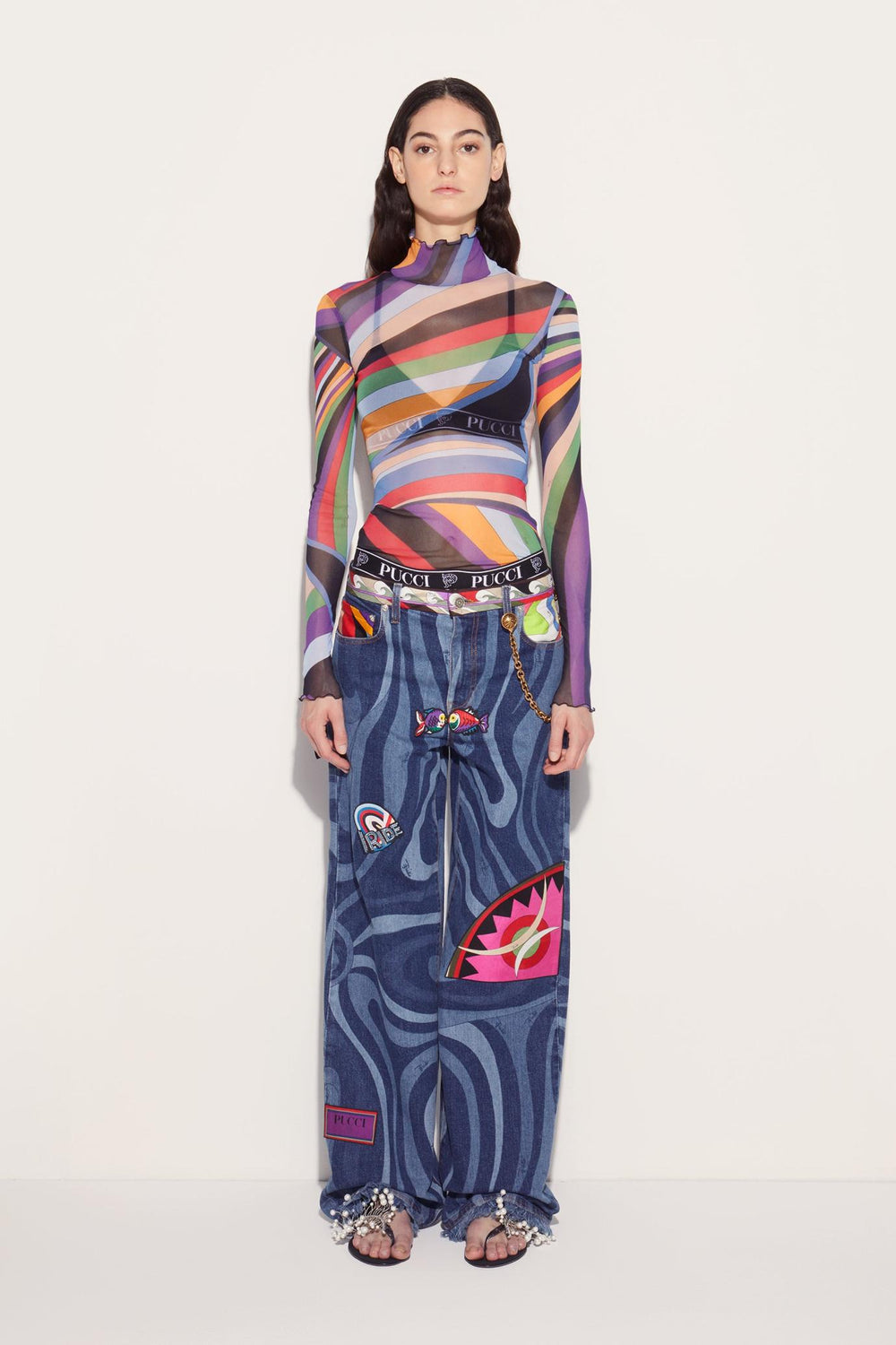 PUCCI Pants And Shorts | Women Marmo-Print Embellished Jeans