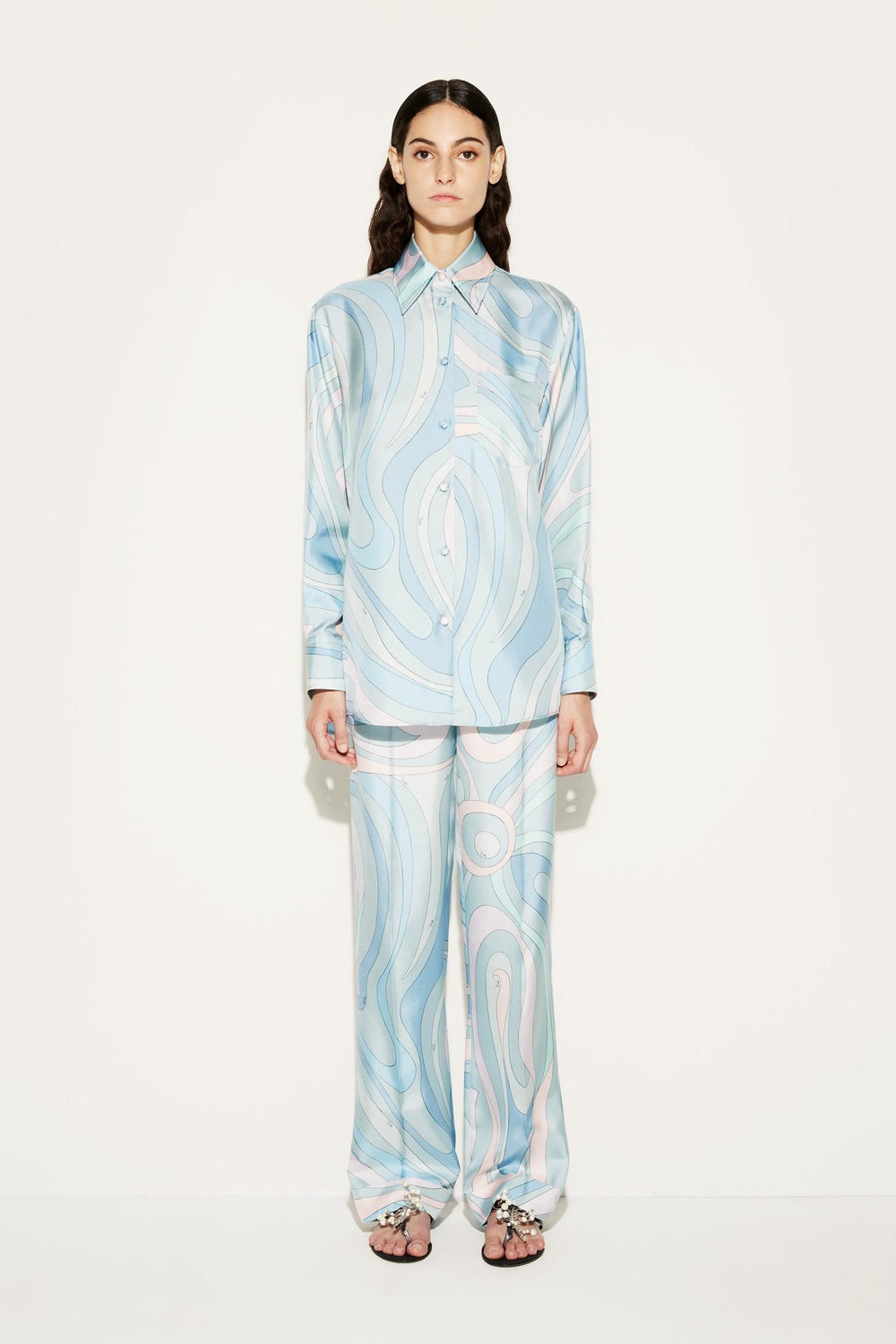 PUCCI Pants And Shorts | Women Marmo-Print Silk-Twill Trousers