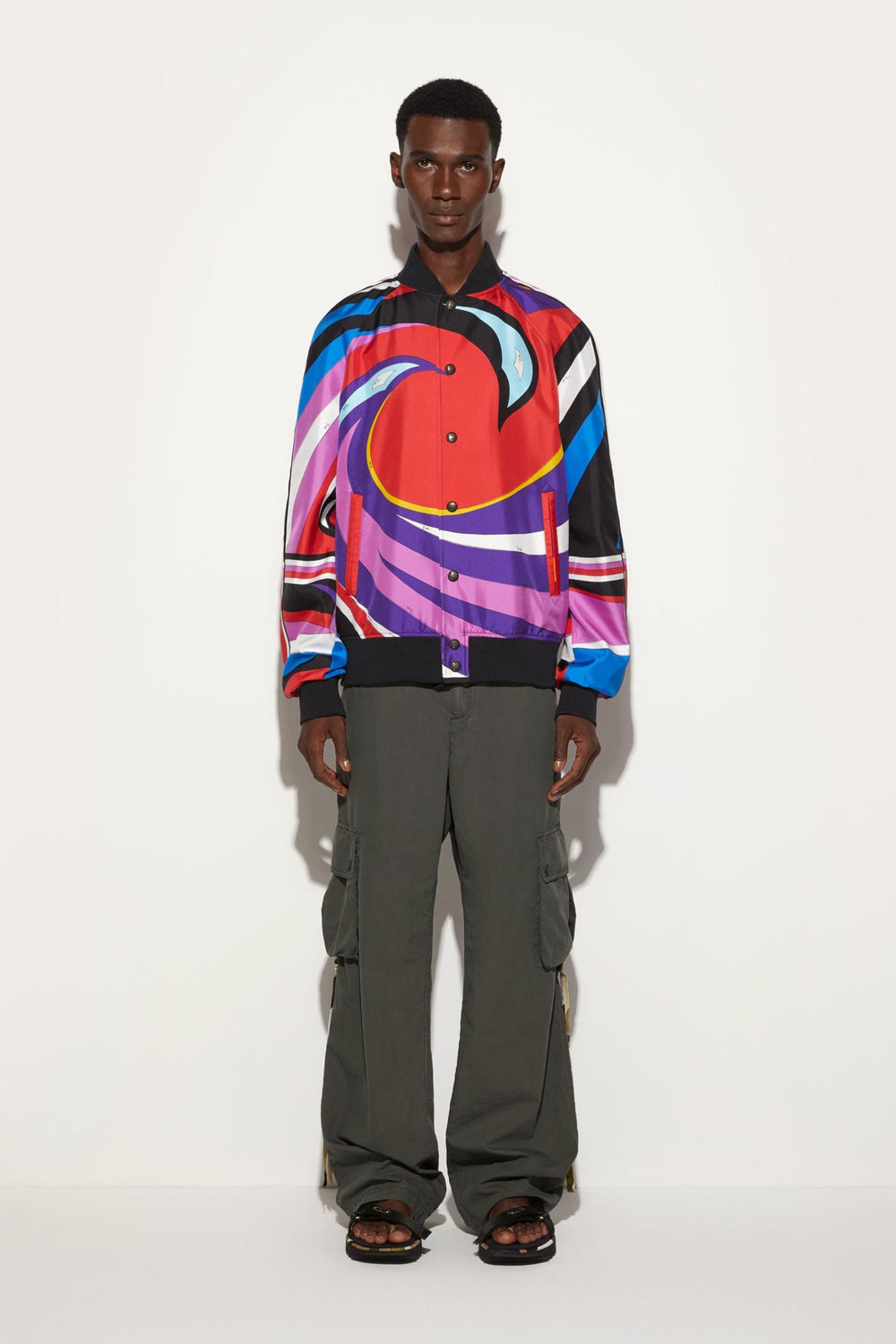PUCCI Ready To Wear | Men Cigni-Print Silk-Twill Bomber Jacket