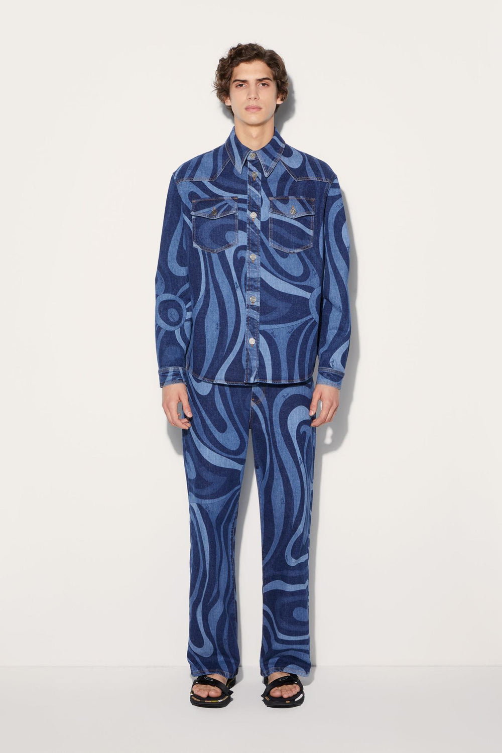 PUCCI Ready To Wear | Men Marmo-Print Denim Shirt