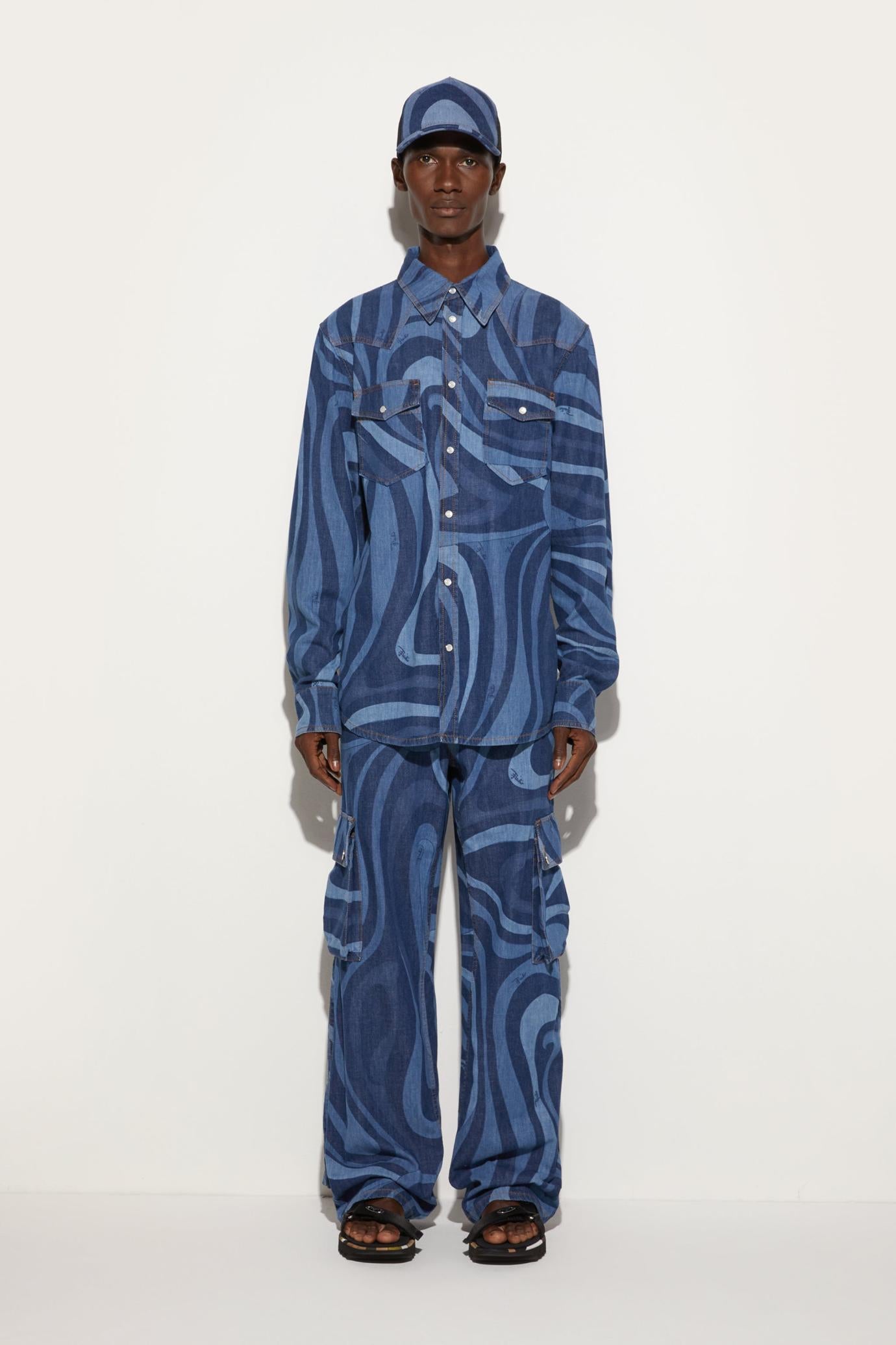 PUCCI Ready To Wear | Men Marmo-Print Denim Shirt