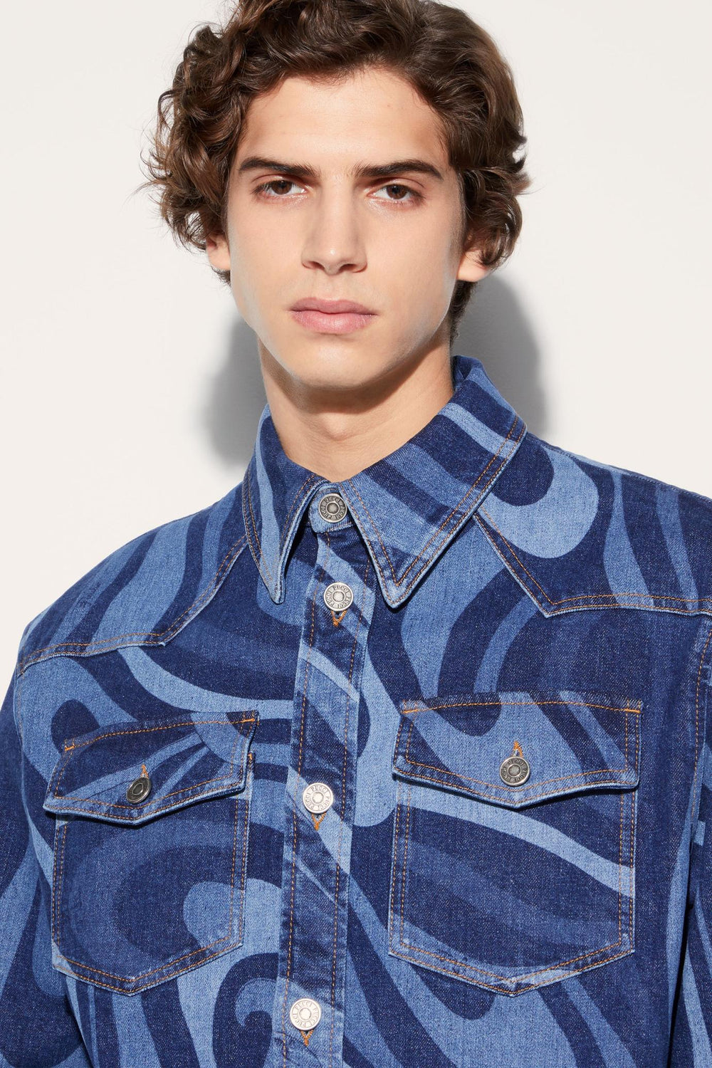 PUCCI Ready To Wear | Men Marmo-Print Denim Shirt