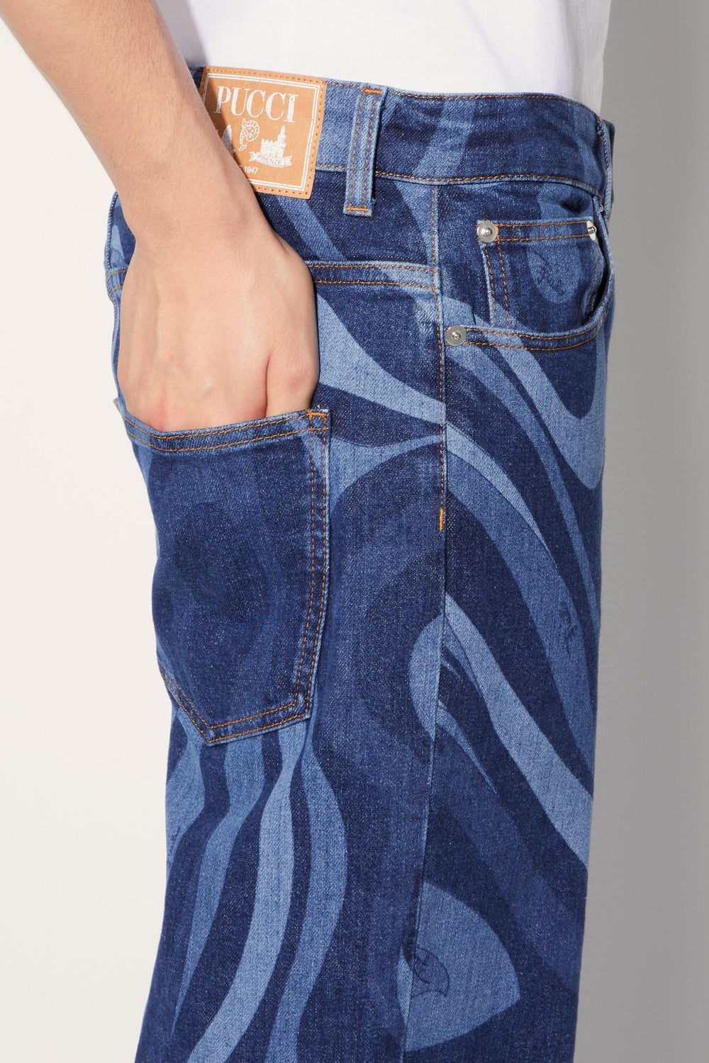 PUCCI Ready To Wear | Men Marmo-Print Straight Leg Jeans