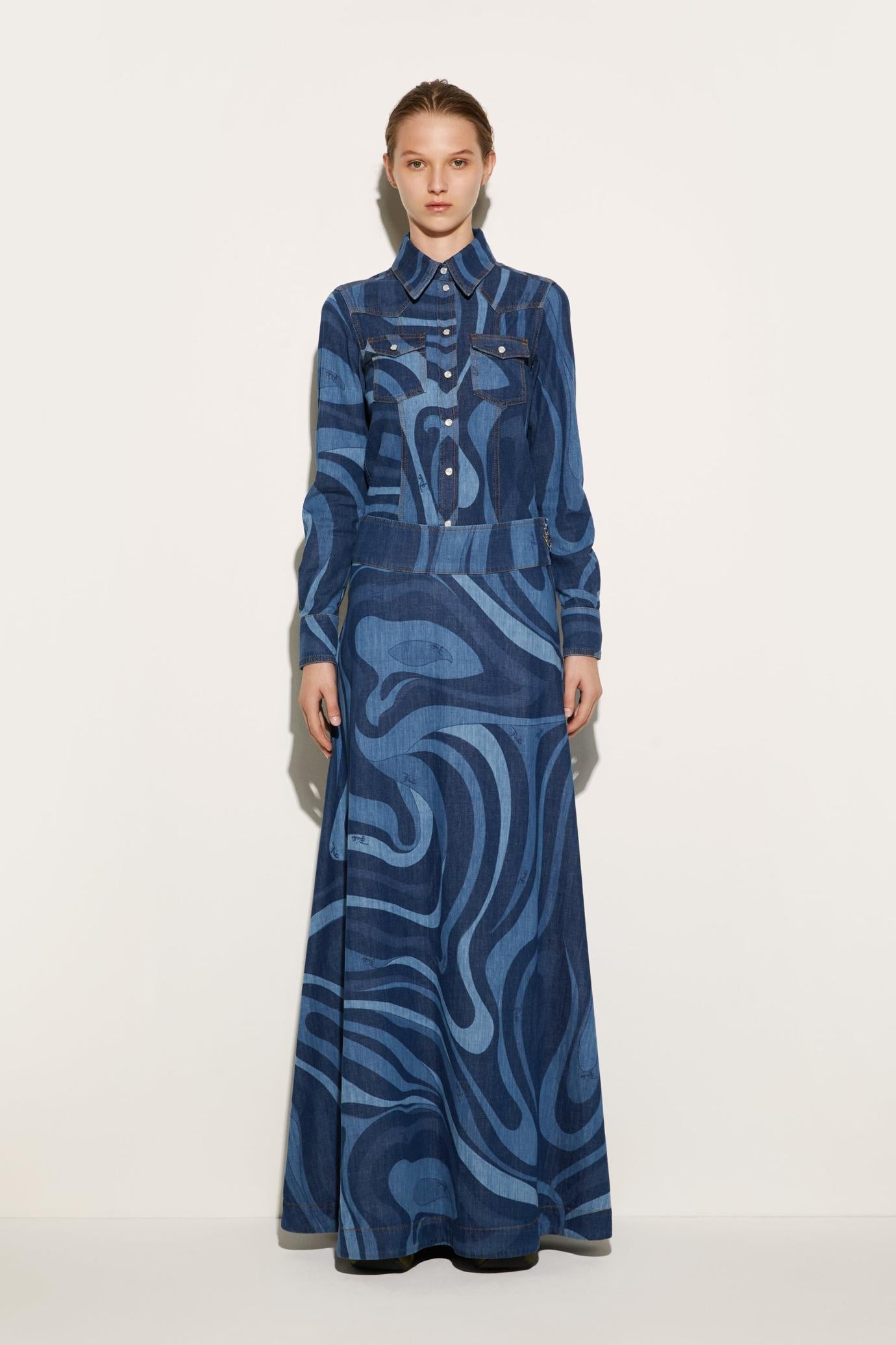 PUCCI Skirts | Women Marmo-Print Denim Skirt