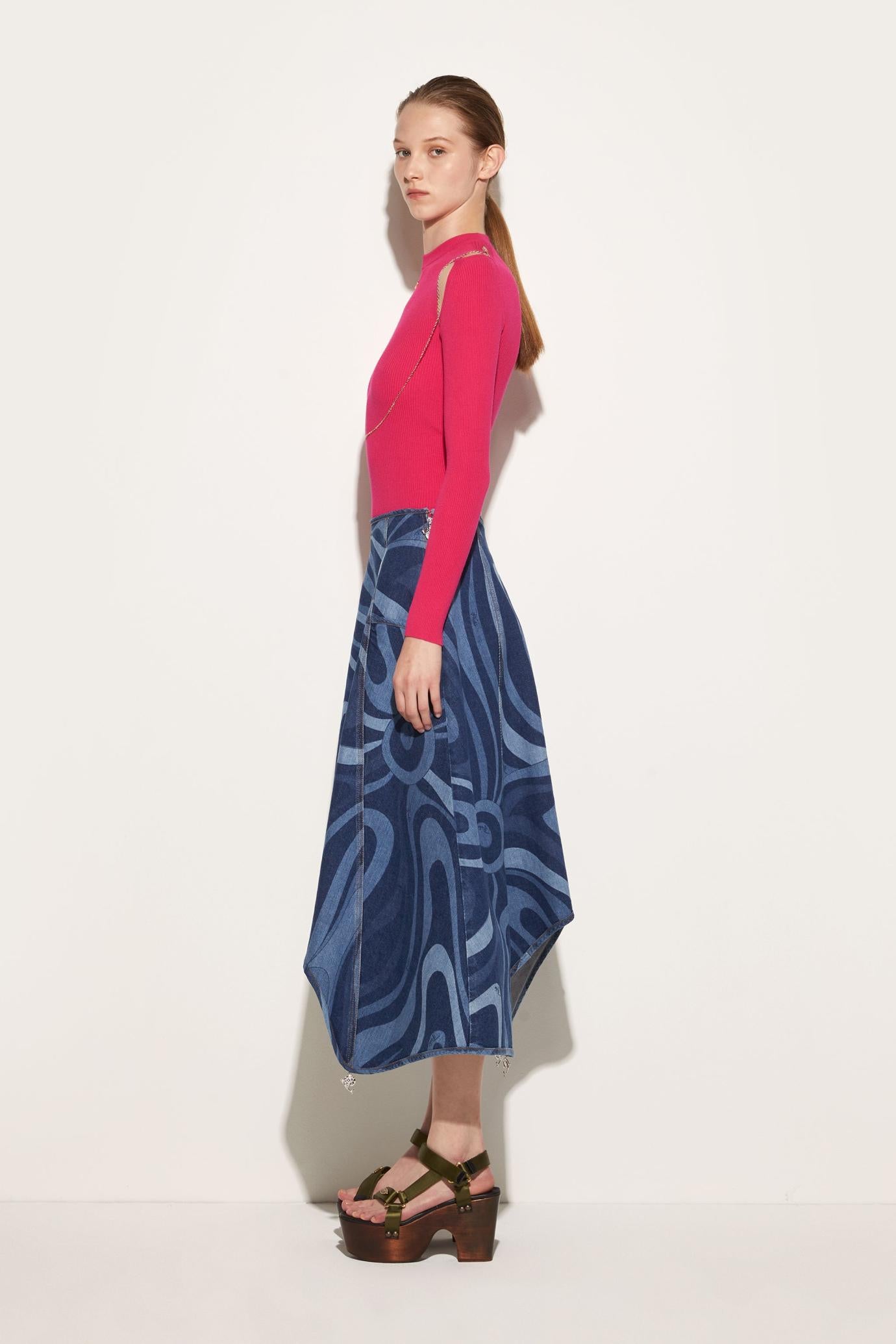 PUCCI Skirts | Women Marmo-Print Denim Skirt