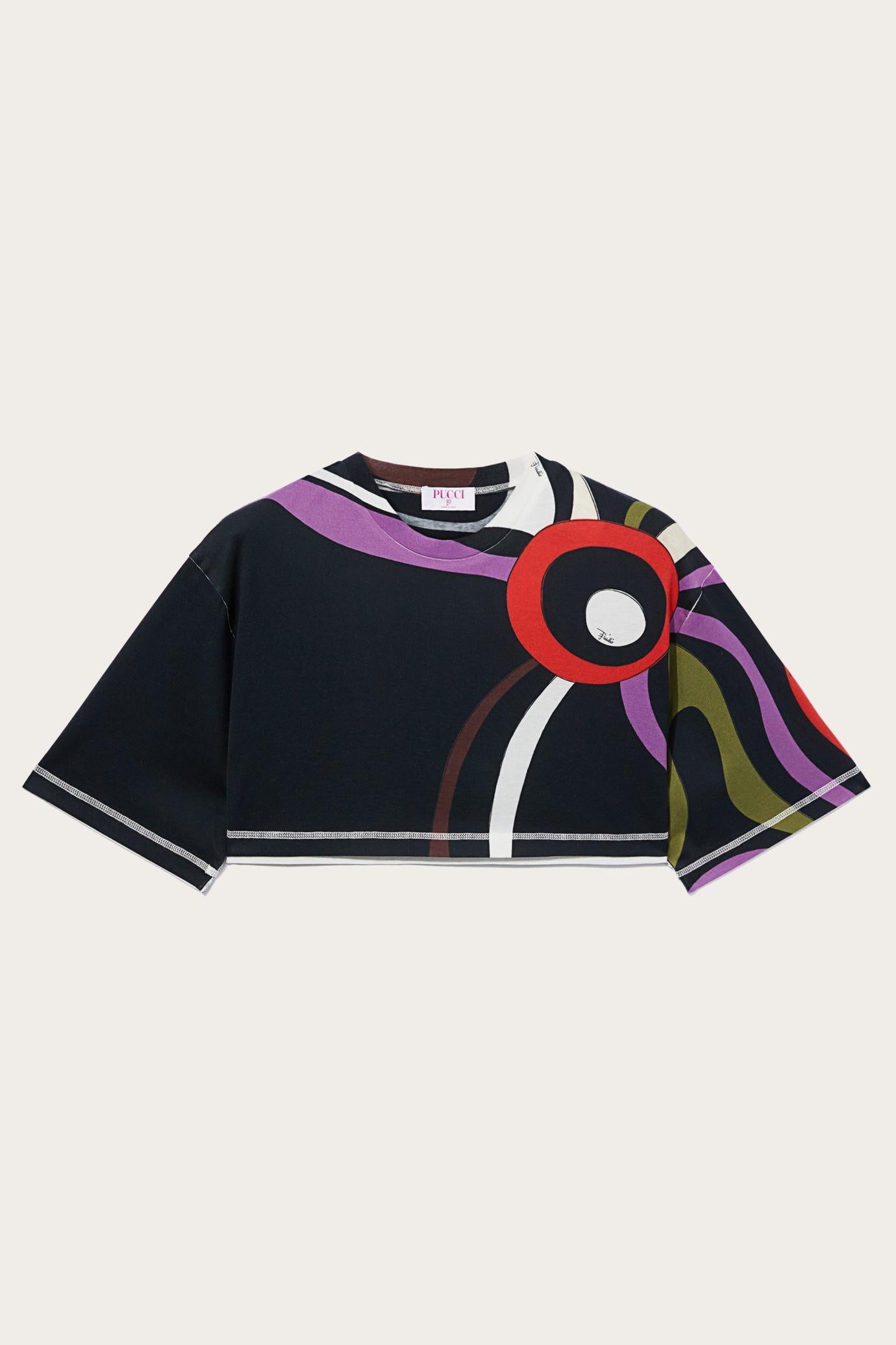 PUCCI T-Shirts And Sweatshirts | Women Marmo-Print Cropped Cotton T-Shirt