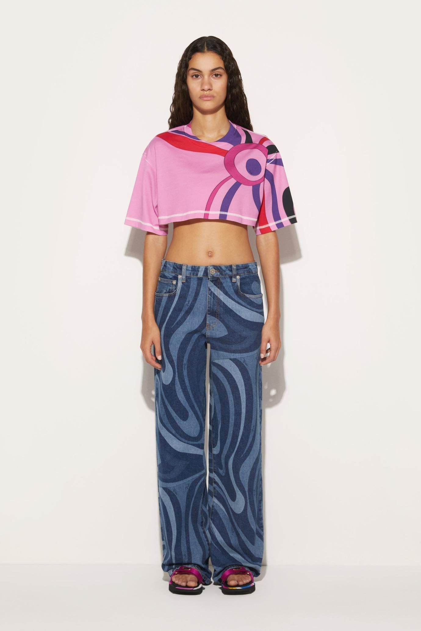 PUCCI T-Shirts And Sweatshirts | Women Marmo-Print Cropped Cotton T-Shirt