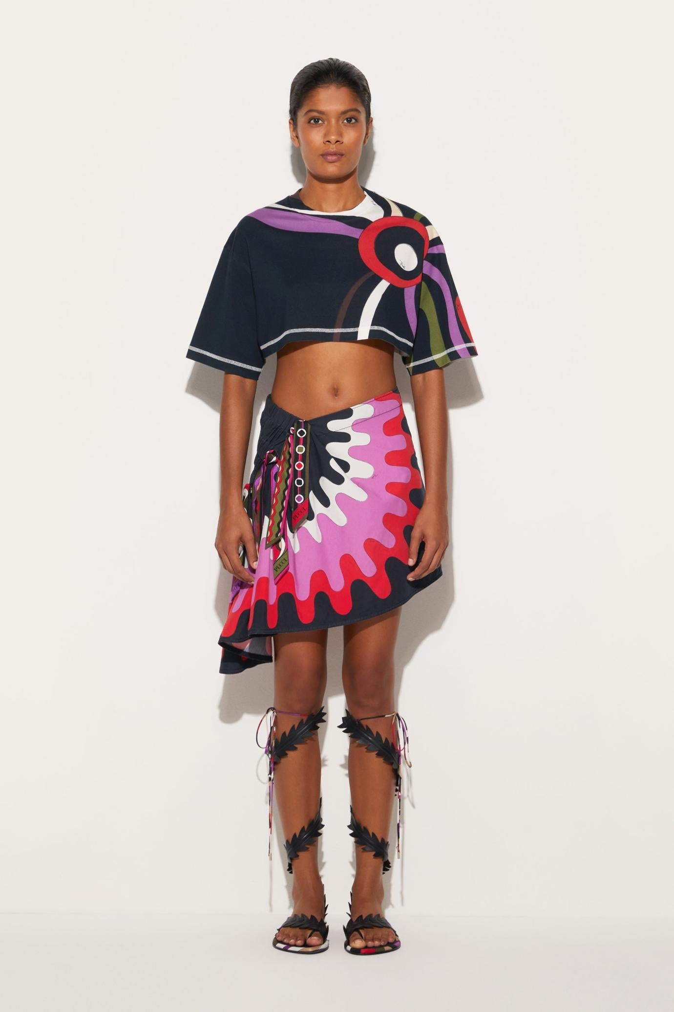 PUCCI T-Shirts And Sweatshirts | Women Marmo-Print Cropped Cotton T-Shirt