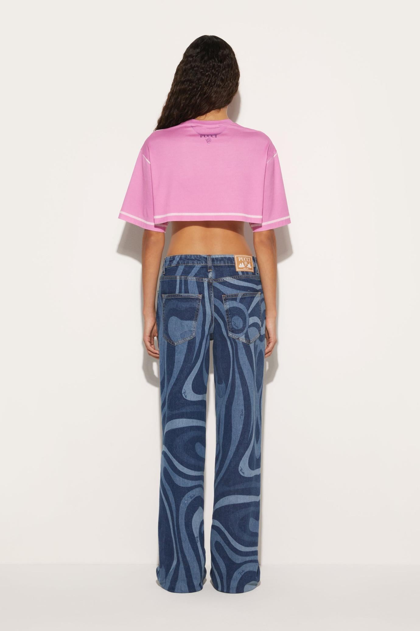 PUCCI T-Shirts And Sweatshirts | Women Marmo-Print Cropped Cotton T-Shirt