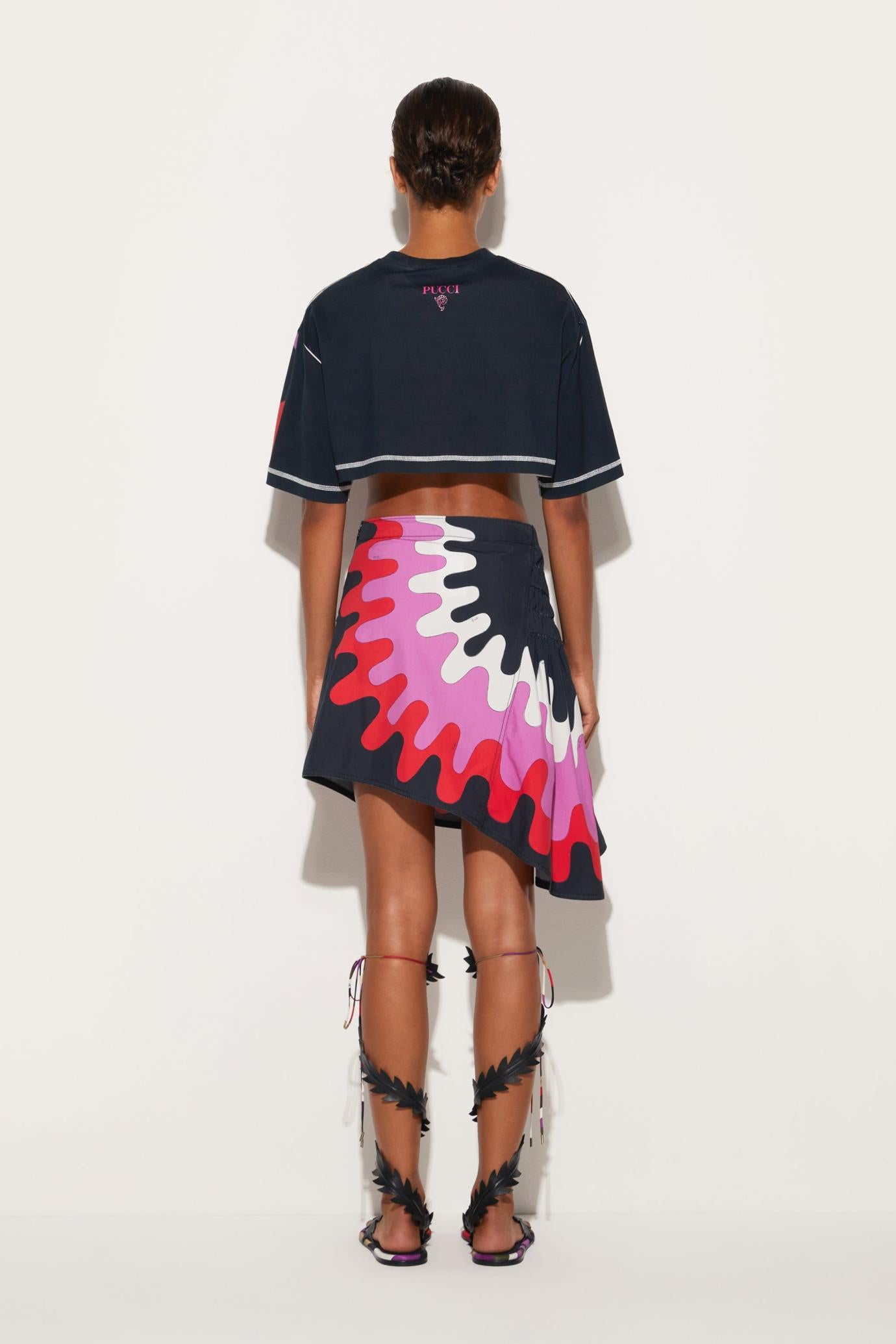 PUCCI T-Shirts And Sweatshirts | Women Marmo-Print Cropped Cotton T-Shirt