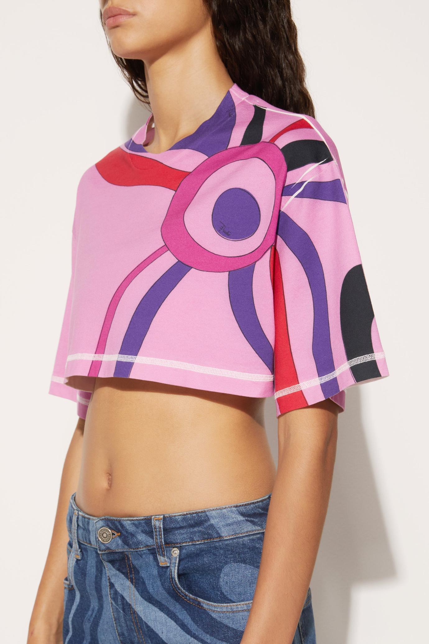 PUCCI T-Shirts And Sweatshirts | Women Marmo-Print Cropped Cotton T-Shirt