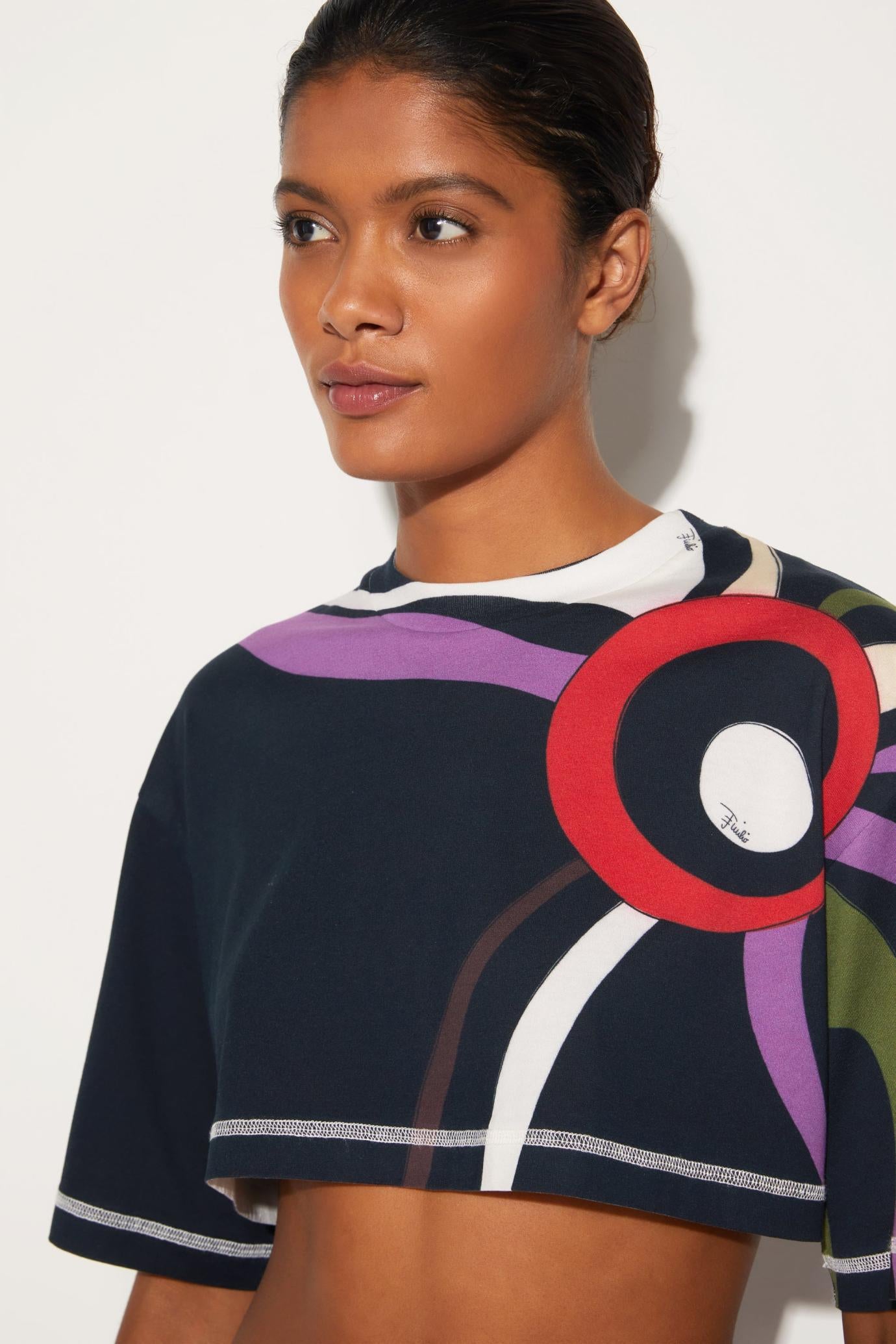 PUCCI T-Shirts And Sweatshirts | Women Marmo-Print Cropped Cotton T-Shirt