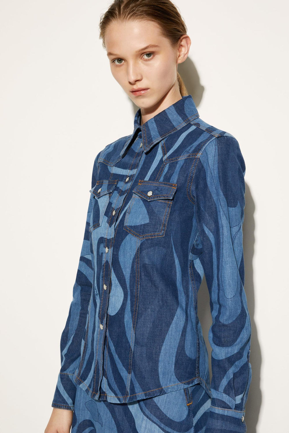 PUCCI Tops And Shirts | Women Marmo-Print Denim Shirt
