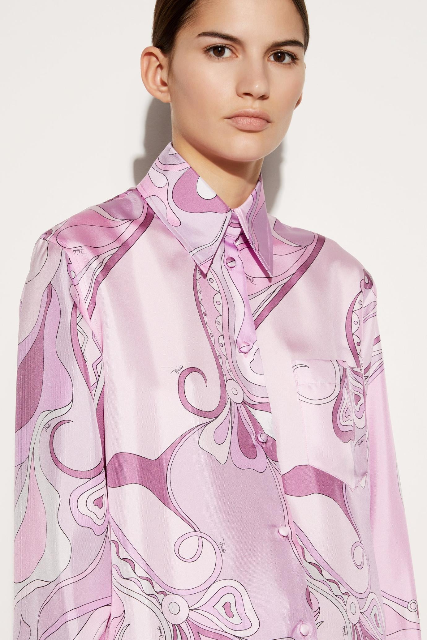 PUCCI Tops And Shirts | Women Orchidee-Print Silk-Twill Shirt